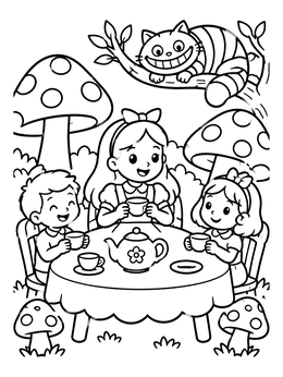Free printable Tea Party With The Cheshire Cat coloring page
