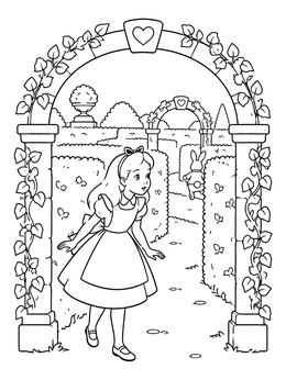 Free printable Alice Exploring The Garden Maze coloring page