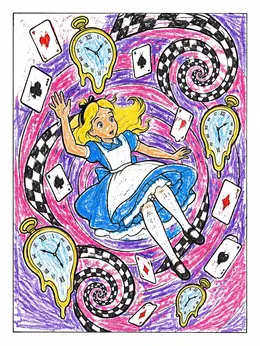 Alice Falling Down The Rabbit Hole – Alice In Wonderland Coloring Page