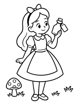 Free printable Alice Holding A Magic Potion Bottle coloring page