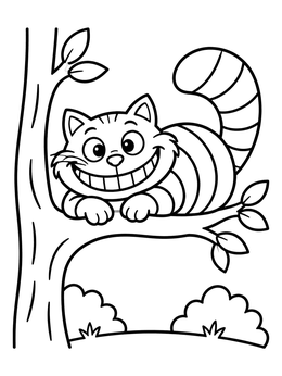 Free printable Smiling Cheshire Cat In Tree coloring page