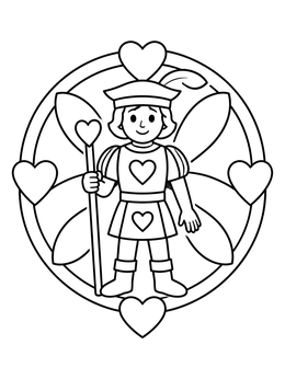 Free printable Knave Of Hearts In Mandala Frame coloring page
