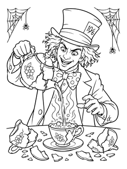 Free printable Mad Hatter's Spooky Tea Party coloring page