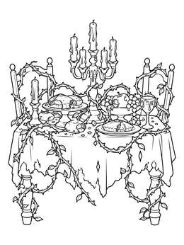 Free printable Overgrown Spooky Banquet Table coloring page
