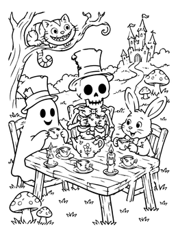Free printable Spooky Tea Party In Wonderland coloring page