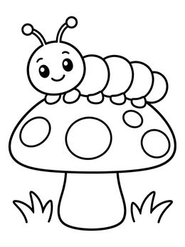 Free printable Cute Caterpillar On A Mushroom coloring page