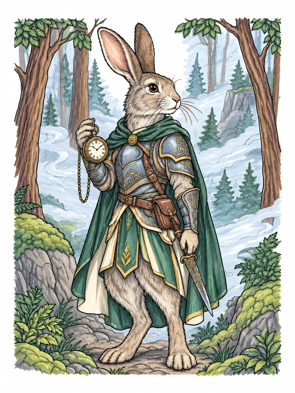 Colored example of the Armored White Rabbit With Pocket Watch coloring page