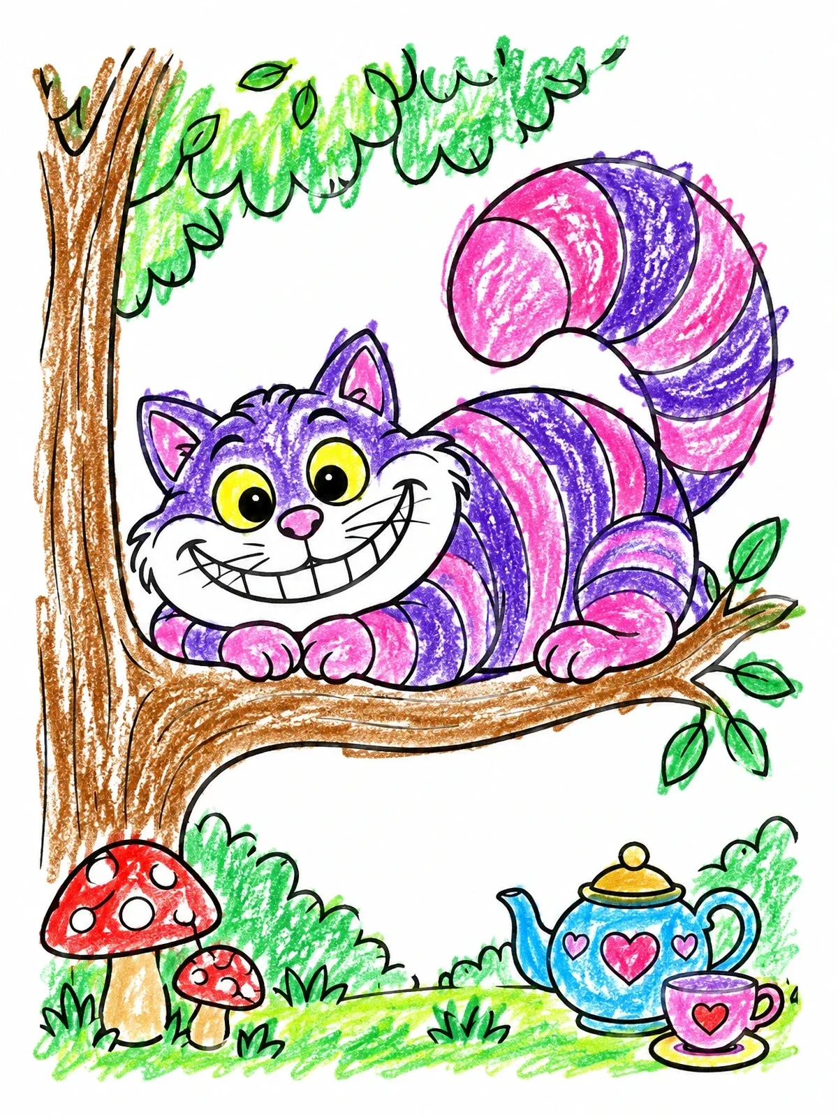 Colored example of the Grinning Cheshire Cat In A Tree coloring page