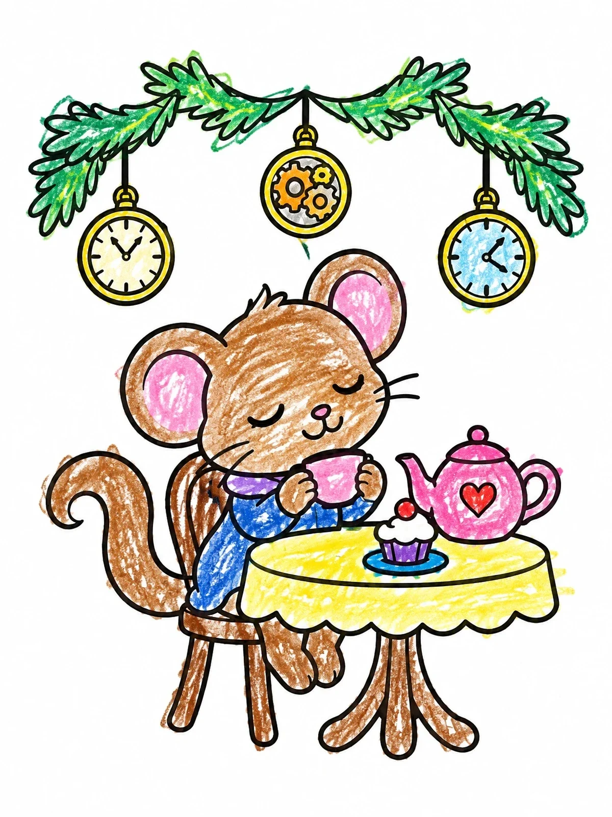 Colored example of the Sleepy Dormouse Wonderland Tea Party coloring page
