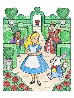 Alice In The Queen's Hedge Maze – Alice In Wonderland Coloring Page