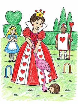 Queen Of Hearts Playing Croquet – Alice In Wonderland Coloring Page