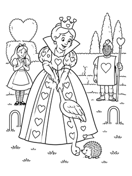 Free printable Queen Of Hearts Playing Croquet coloring page