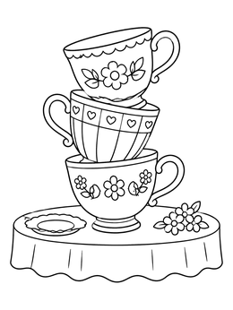 Free printable Stacked Vintage Wonderland Teacups coloring page