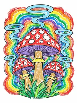 Wonderland Mushrooms And Swirling Smoke – Alice In Wonderland Coloring Page