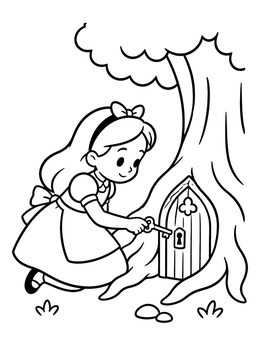 Free printable Alice Unlocking The Secret Tree Door coloring page