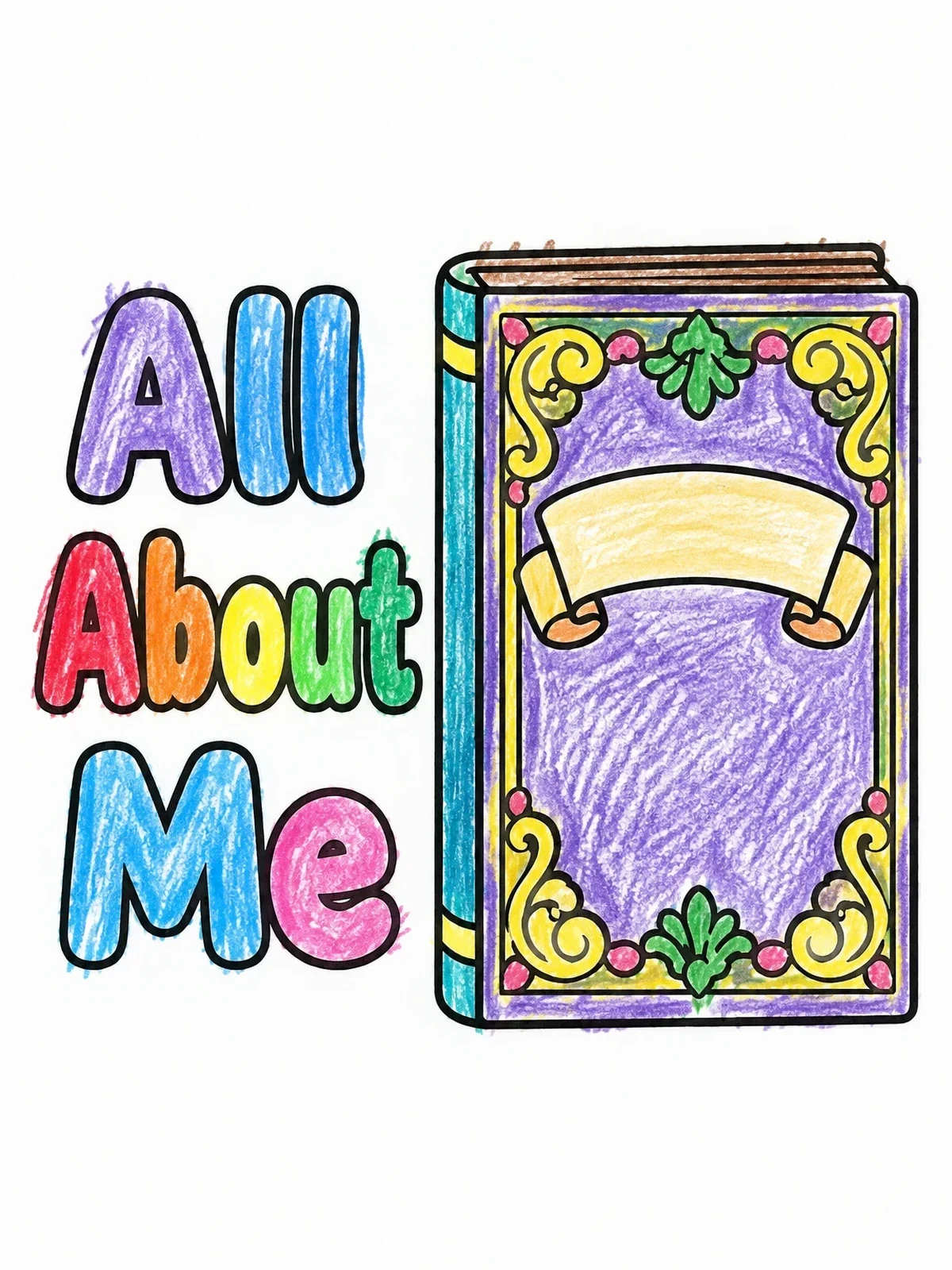 Colored example of the All About Me Book Cover coloring page