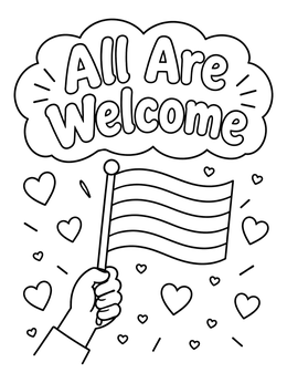 Free printable All Are Welcome Pride Flag coloring page