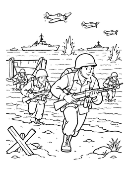 Free printable Allied Soldiers Landing On The Beach coloring page