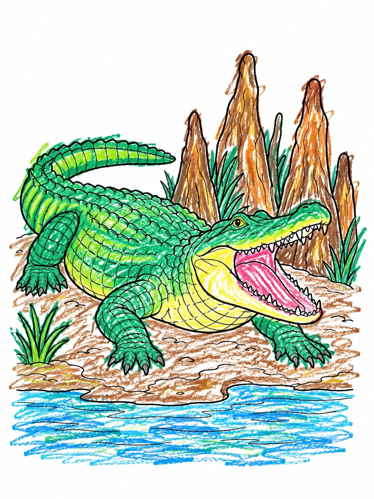 Colored example of the Alligator Basking By Cypress Knees coloring page