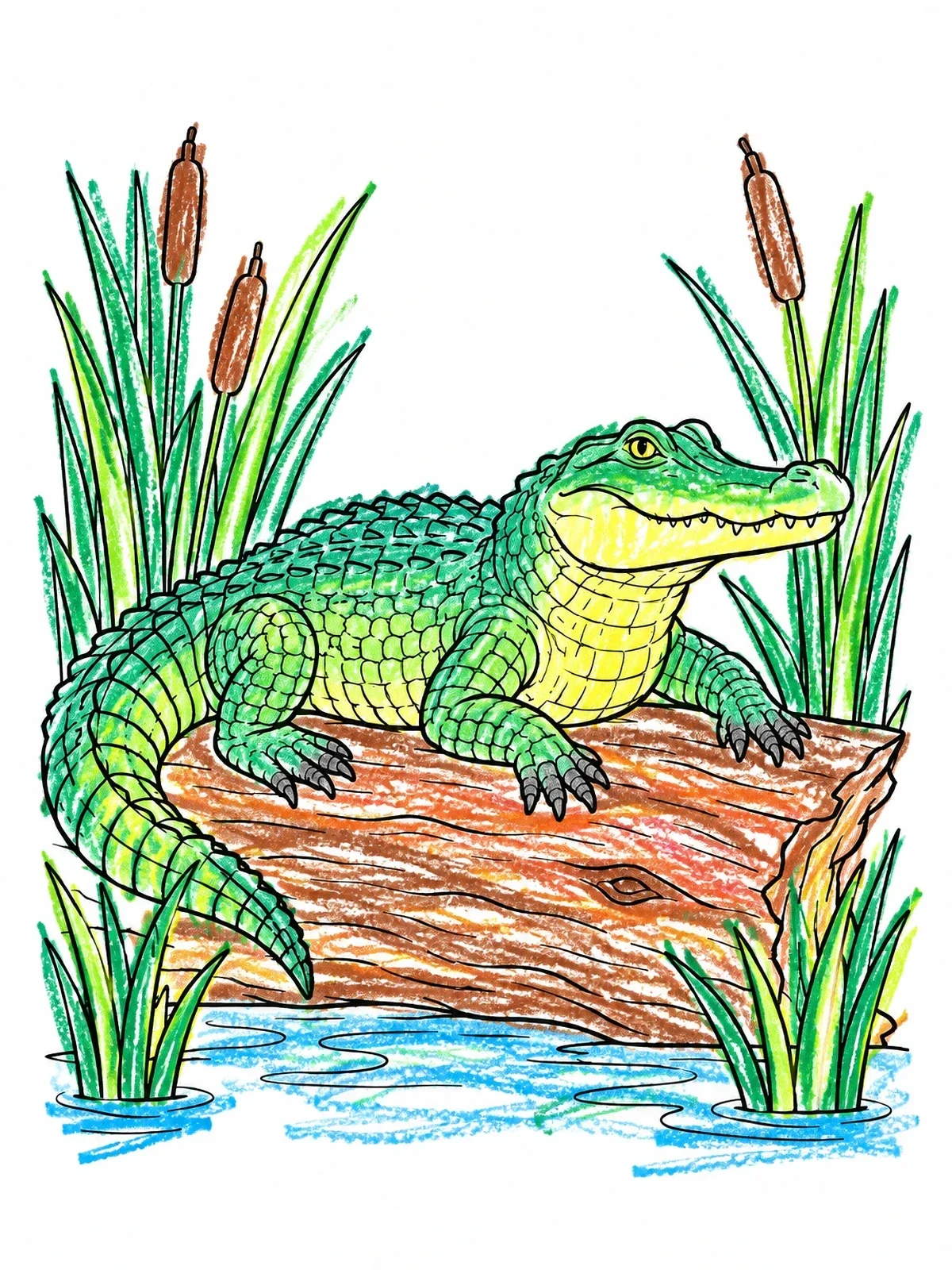 Colored example of the Alligator Basking On A Log coloring page
