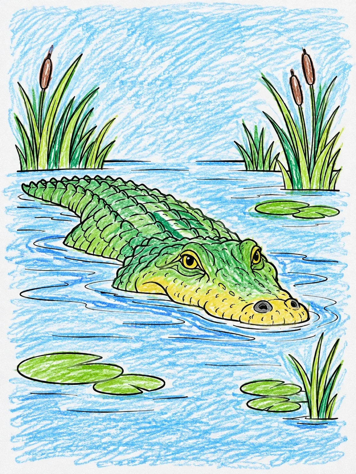 Colored example of the Alligator Swimming In Swamp Water coloring page