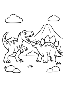 Free printable Cartoon Allosaurus Facing A Stegosaurus coloring page
