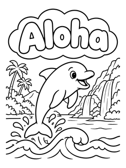 Free printable Aloha Dolphin Jumping Over Waves coloring page