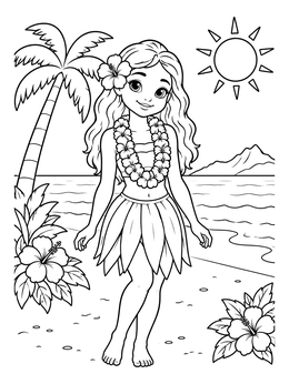Free printable Hawaiian Beach Girl With Flower Lei coloring page
