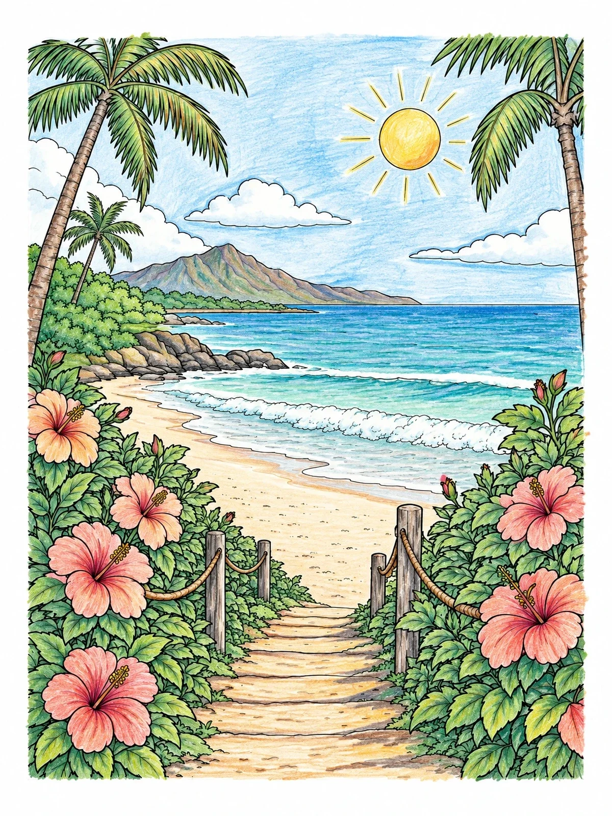 Colored example of the Hawaiian Path To The Tropical Beach coloring page