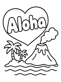 Free printable Aloha Heart Volcano Island coloring page