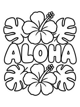 Free printable Aloha With Hibiscus And Leaves coloring page