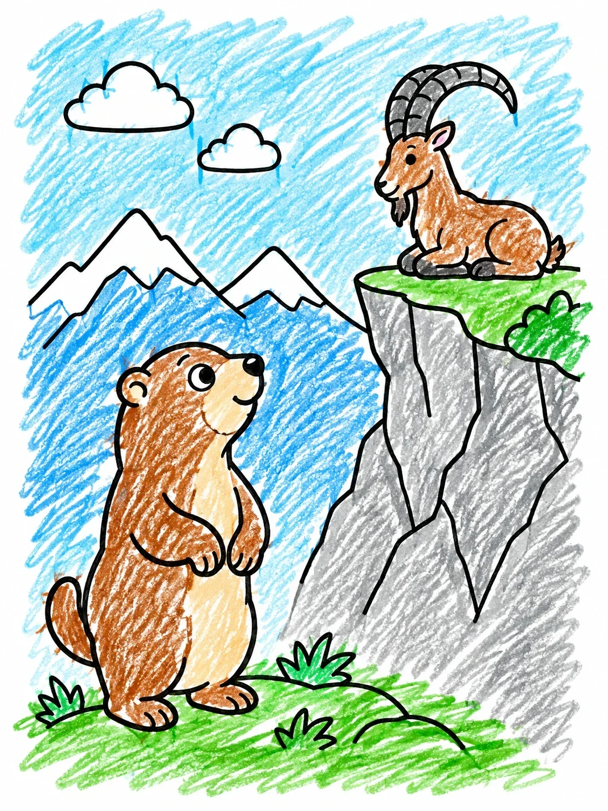Colored example of the Alpine Marmot And Horned Ibex coloring page