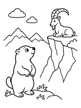 Free printable Alpine Marmot And Horned Ibex coloring page