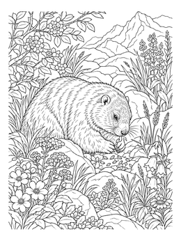Free printable Alpine Marmot Foraging In Meadow coloring page