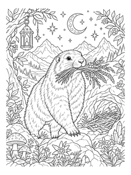 Free printable Alpine Marmot Gathering Nesting Herbs coloring page