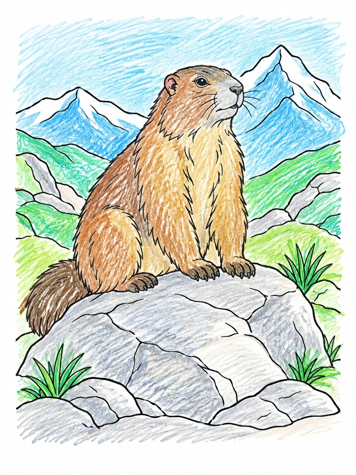 Colored example of the Alpine Marmot On A Rocky Mountain Peak coloring page