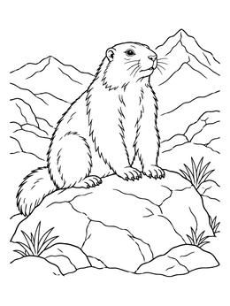 Free printable Alpine Marmot On A Rocky Mountain Peak coloring page