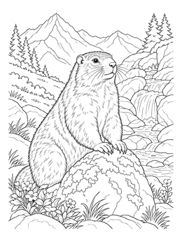 Free printable Alpine Marmot By Mountain Stream coloring page