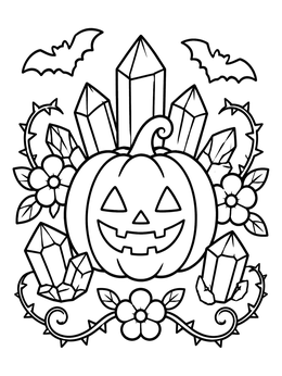 Free printable Carved Pumpkin With Crystals And Vines coloring page