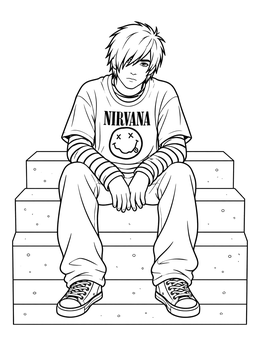 Free printable Emo Boy On Concrete Steps coloring page