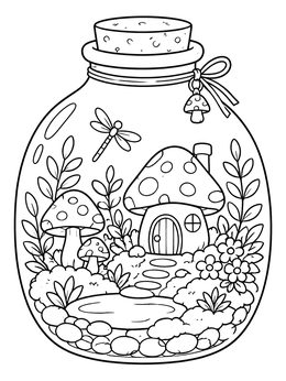 Free printable Fairycore Mushroom Terrarium In A Jar coloring page