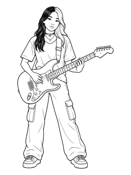 Free printable Alternative Girl With Electric Guitar coloring page