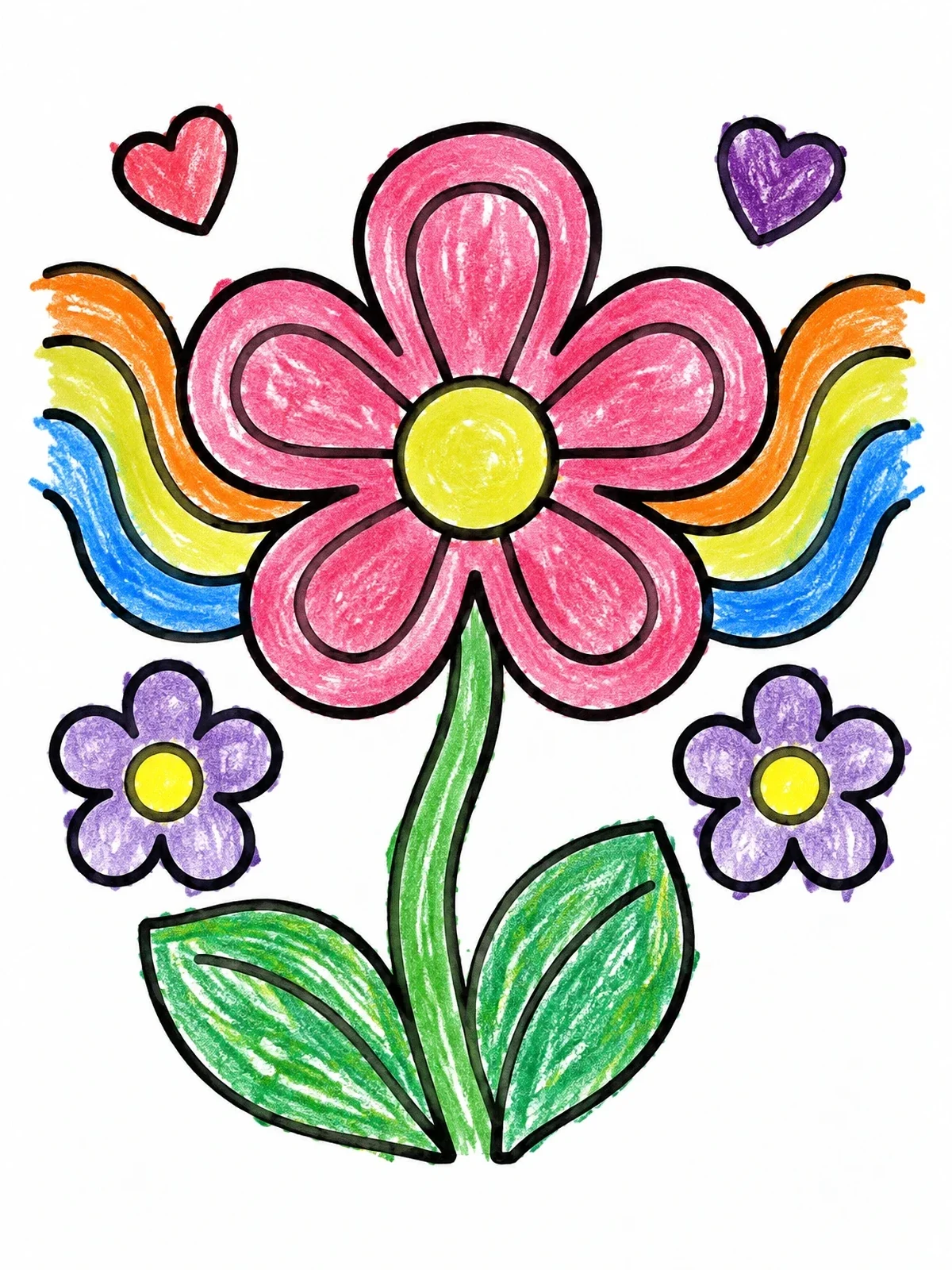 Colored example of the Psychedelic Retro Daisy With Waves coloring page