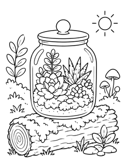 Free printable Succulent Terrarium Jar On A Log coloring page