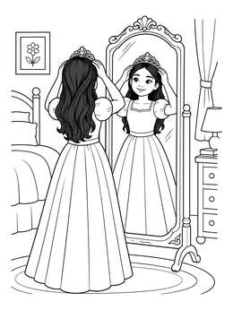Free printable Princess Trying On A Tiara In The Mirror coloring page