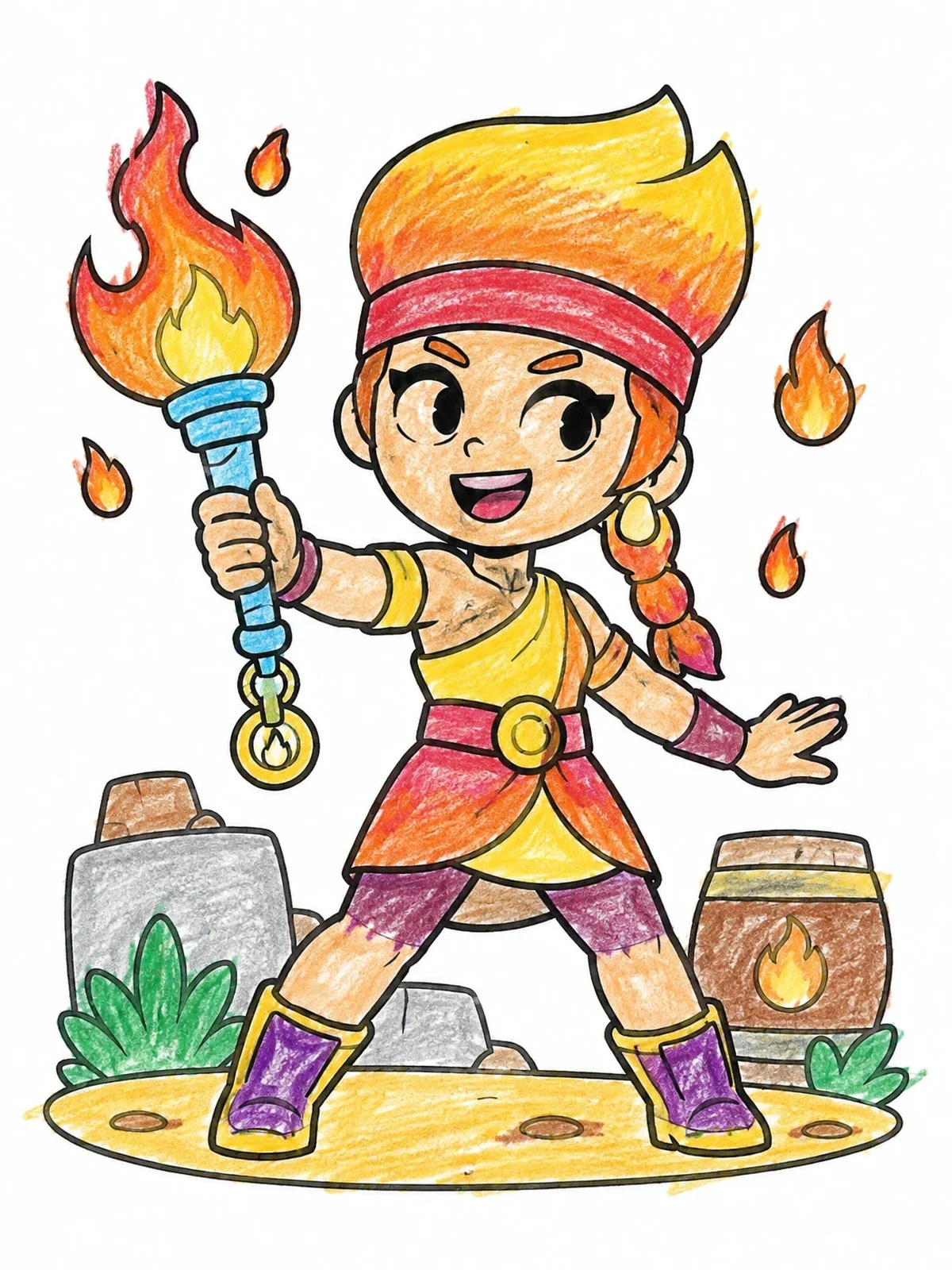 Colored example of the Amber With Flaming Torch coloring page