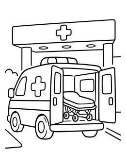 Free printable Ambulance Parked At Hospital Bay coloring page