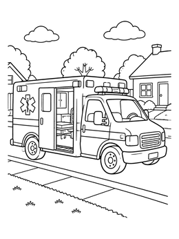 Free printable Ambulance Parked In Suburban Neighborhood coloring page