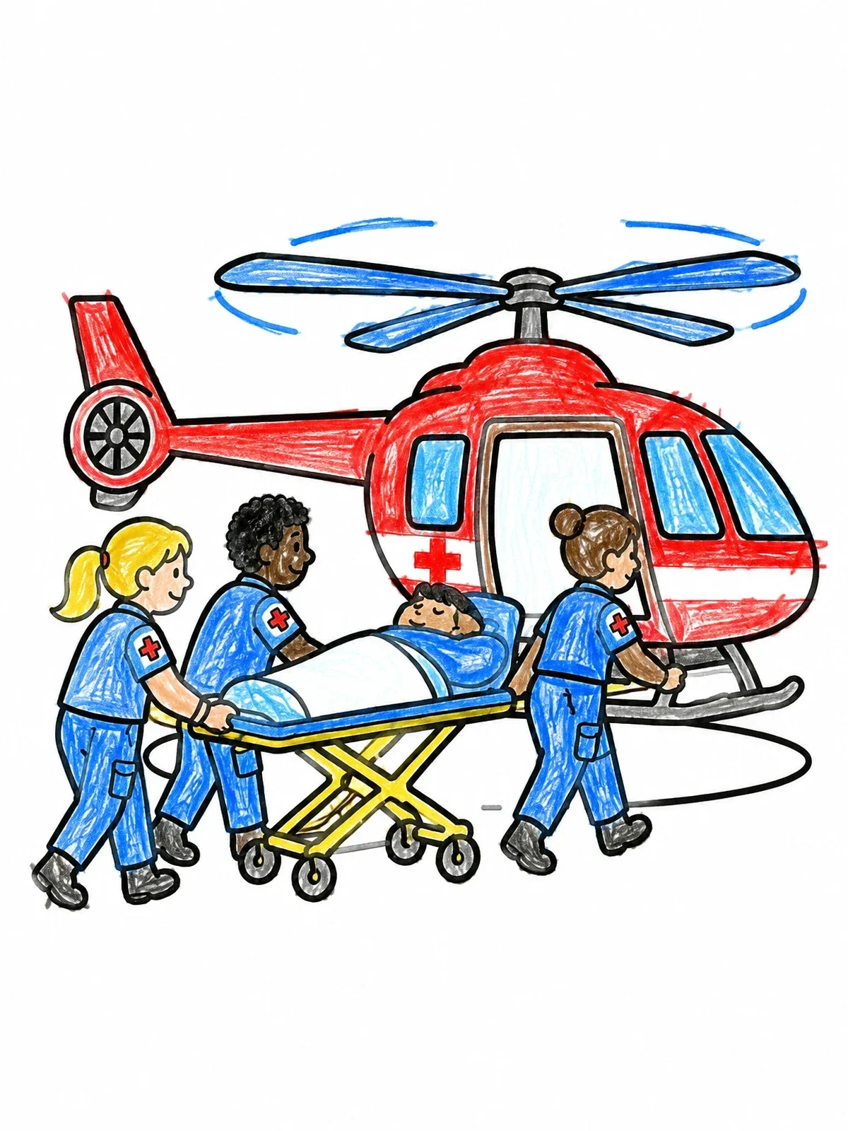 Colored example of the Rescue Helicopter And Paramedic Team coloring page