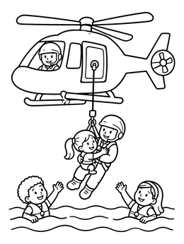 Free printable Rescue Helicopter Saving Swimmers coloring page